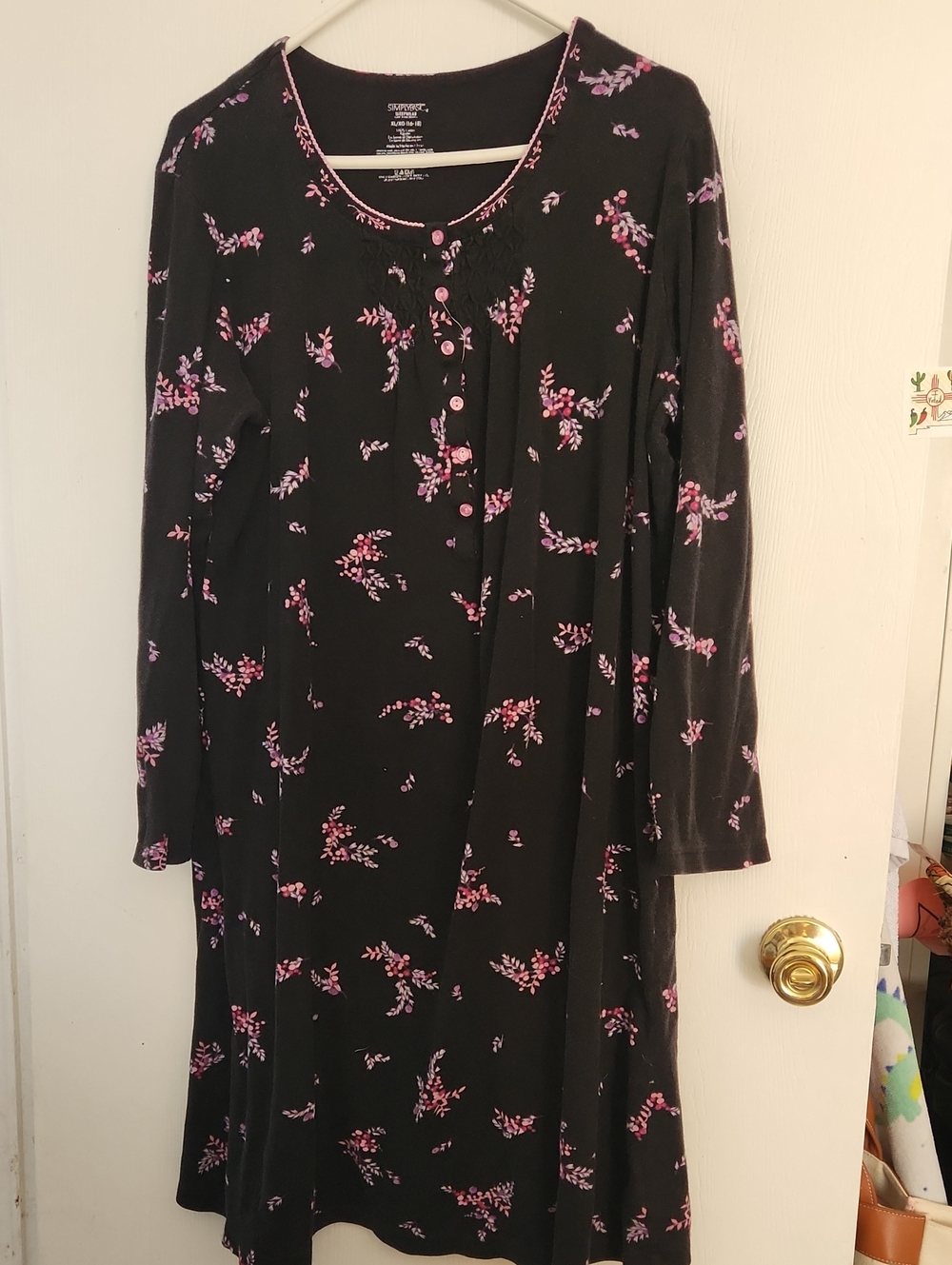 Black w/ Pink Floral Long-Sleeve Women's Nightgown